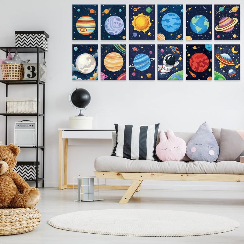 Anseal 12 Packs Planet Pre Drawn Canvas to Paint, Pre Printed Canvas for Adults, Space Planet Party Favors, Pre Stretched Canvas Outline Painting Boards for Beginners, Party Favor - Image 3